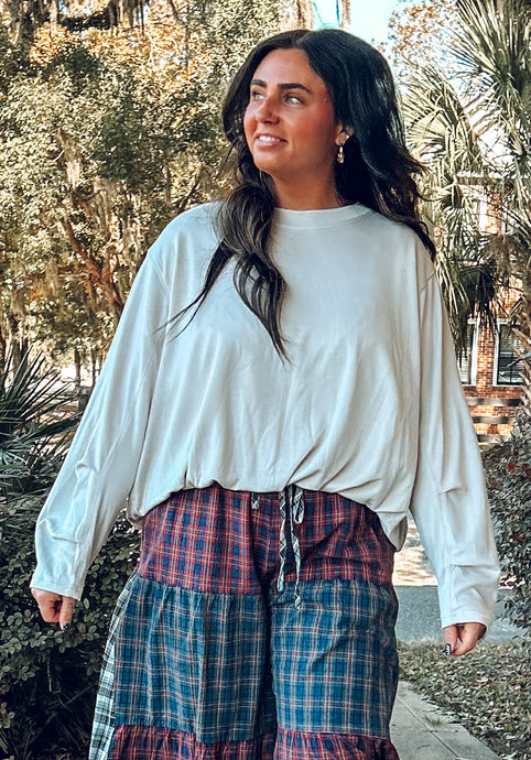 Bubble Hem Ruched Top | Natural