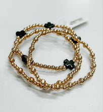 Gold Beaded with Black Cross Stretch Bracelets |  Set of 3