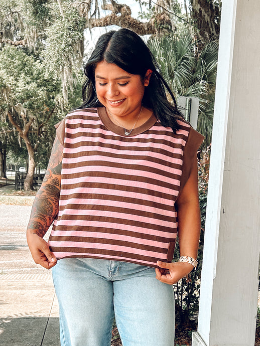 Cool Girl Striped Knit Top | Pink/Brown