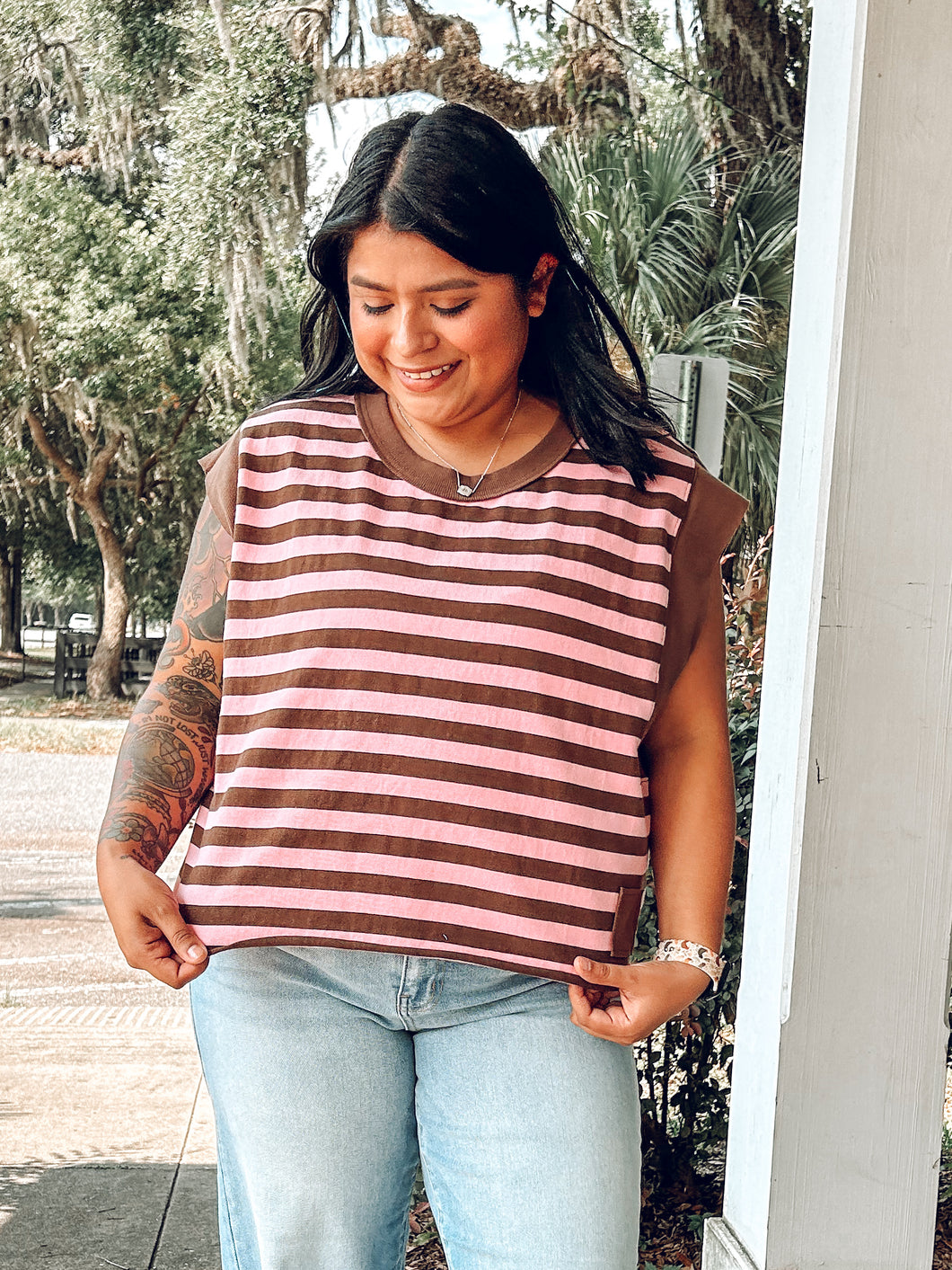 Cool Girl Striped Knit Top | Pink/Brown