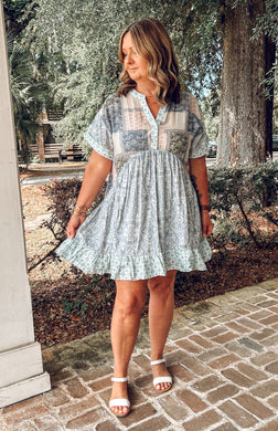 Patchwork Babydoll Dress | Blue