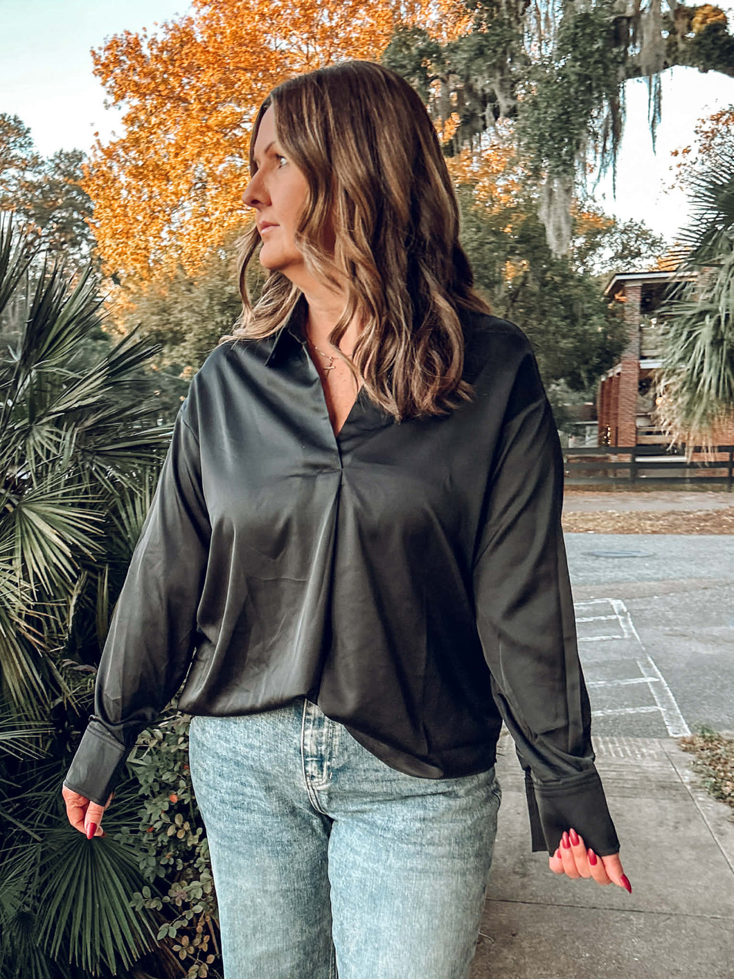 Shine Satin Top | Black