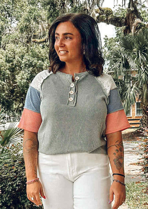 Patchwork Ribbed Top | Sage