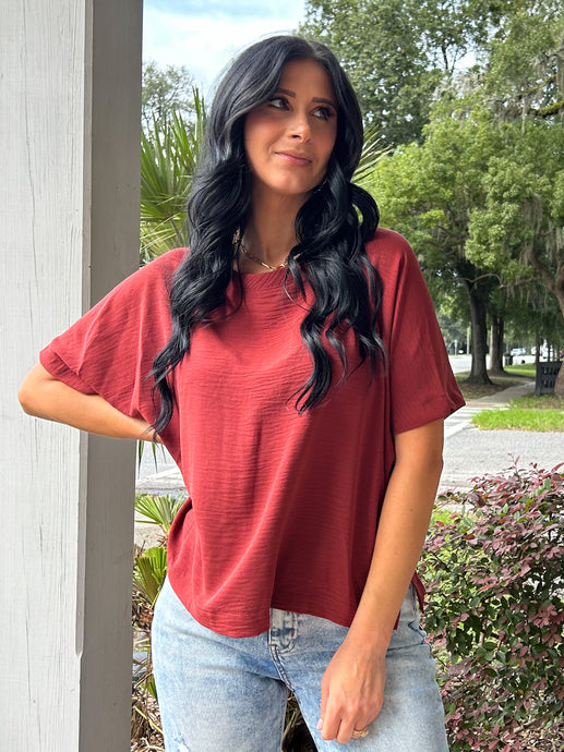 Solid Airflow Boxy Top | Red Brown