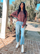 Striped Relaxed Knit Top | Burgundy