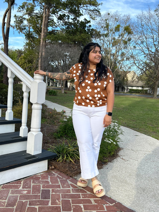 Polka Dot Cap Sleeve Top | Brown