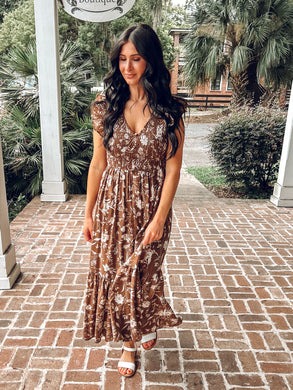Falling Floral Midi Dress | Brown