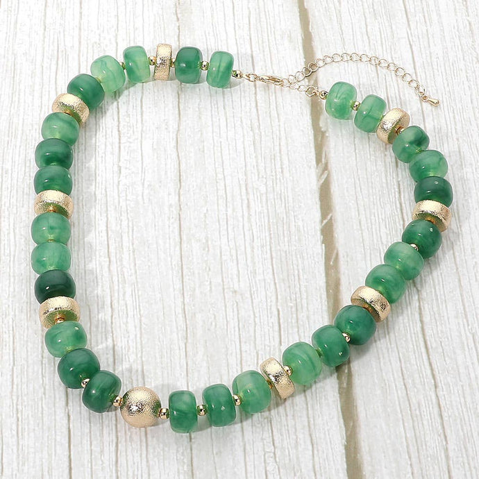 Bold Beaded Statement Necklace | Olive