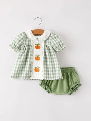 Plaid Pumpkin Girl Set | Sage