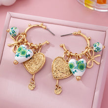 Chinoiserie Heart Charm Hoop Earrings | Gold