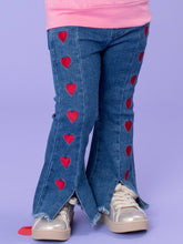 Heart Embroidered Denim Bell Bottoms