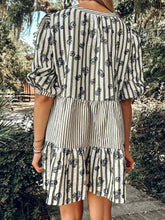 Flocked Floral Striped Dress | Olive