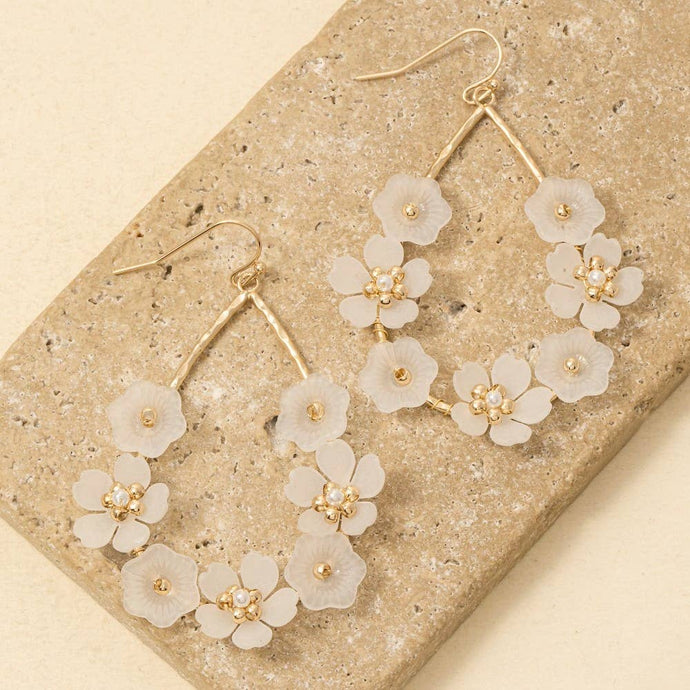 Frosted Flowers Pearl Earrings | White