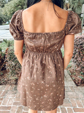 Ditzy Floral Denim Puff Mini Dress | Dark Brown