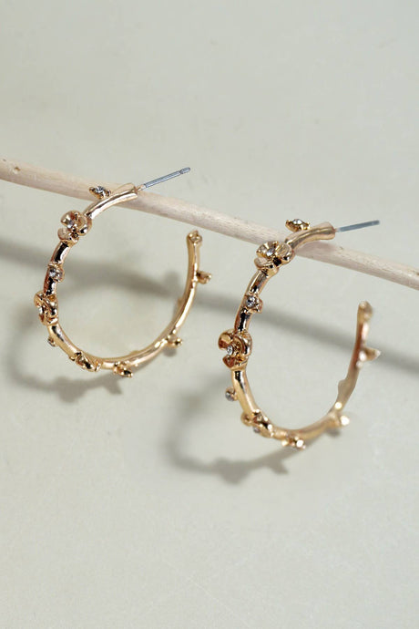 Leaf Rhinestone Hoop Earring | Gold