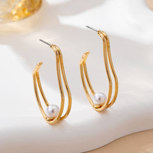 Double Wave Pearl Earrings | Gold
