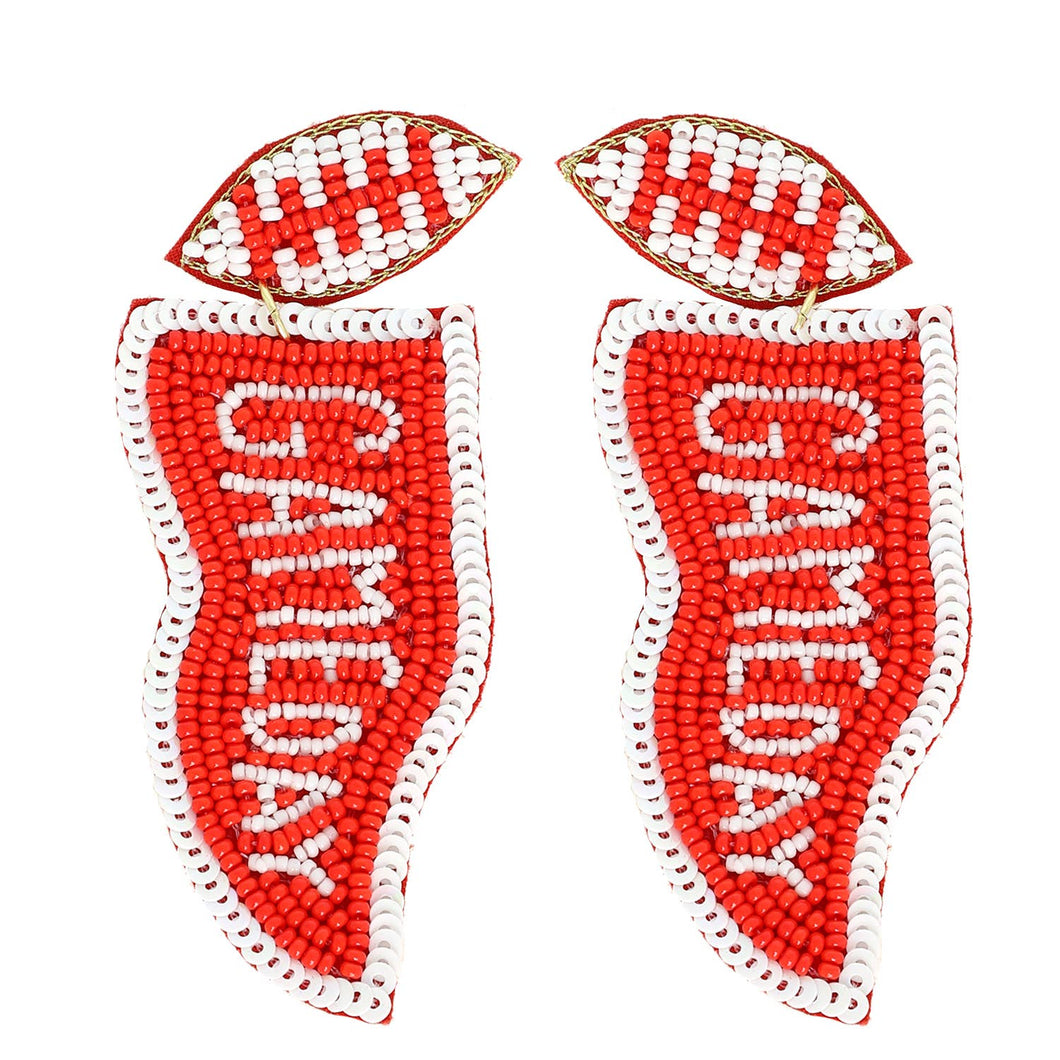 Beaded Sequins Flag Post Earrings | Red White