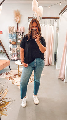 Textured Raw Edge Top | Black