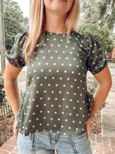 Polka Dot Peplum Top | Olive