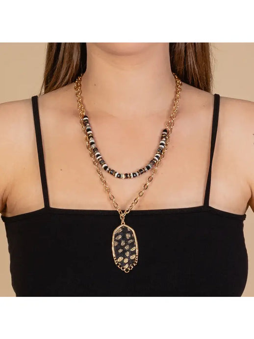 Layered Animal Print Necklace | Black
