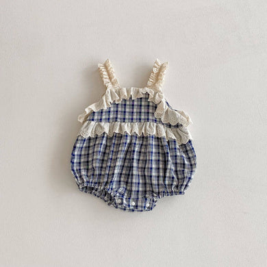 Lace Plaid Romper | Navy
