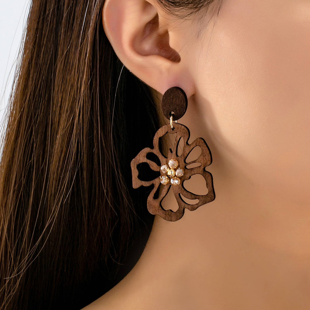 Wooden Floral Drop Earrings