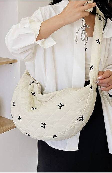 Puffy Quilted Bow Handbag | White