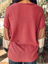 Waffle Knit Colorblock Top | Burgundy