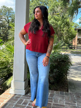 Split Neck Knit Top | Burgundy