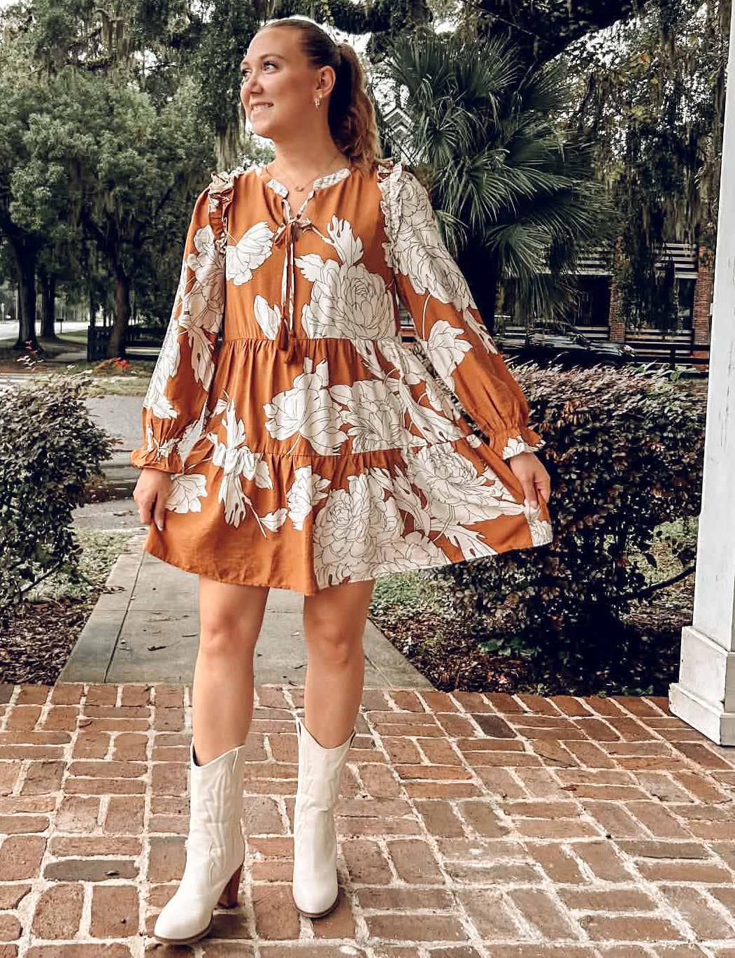 Hanna Floral Tiered Mini Dress | Caramel