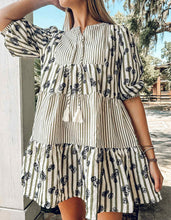 Flocked Floral Striped Dress | Olive