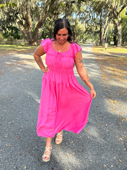 Shirred Midi Dress | Pink