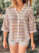 Striped Crochet Button-Up Short Set | Pink/Cream