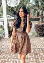 Ditzy Floral Denim Puff Mini Dress | Dark Brown