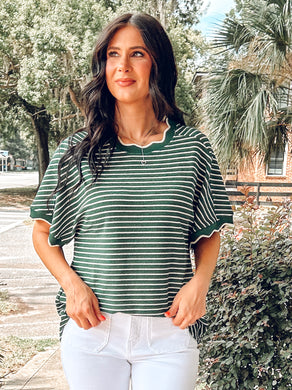 Scalloped Striped Top | Green