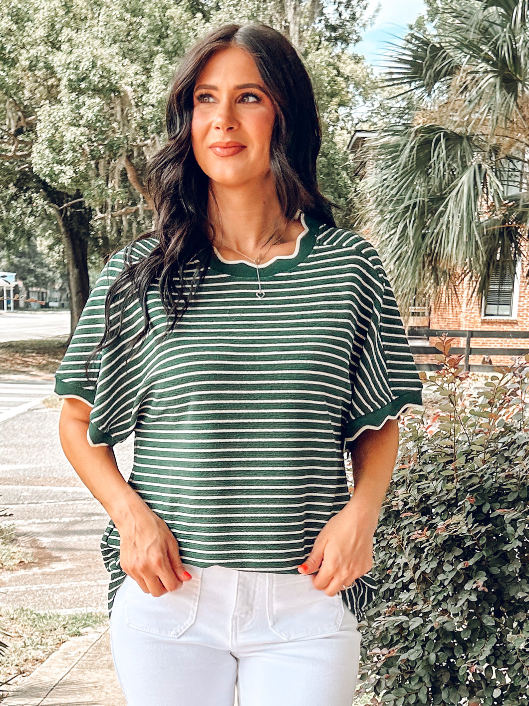Scalloped Striped Top | Green