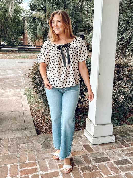 Bow Polka Dot Top | Cream