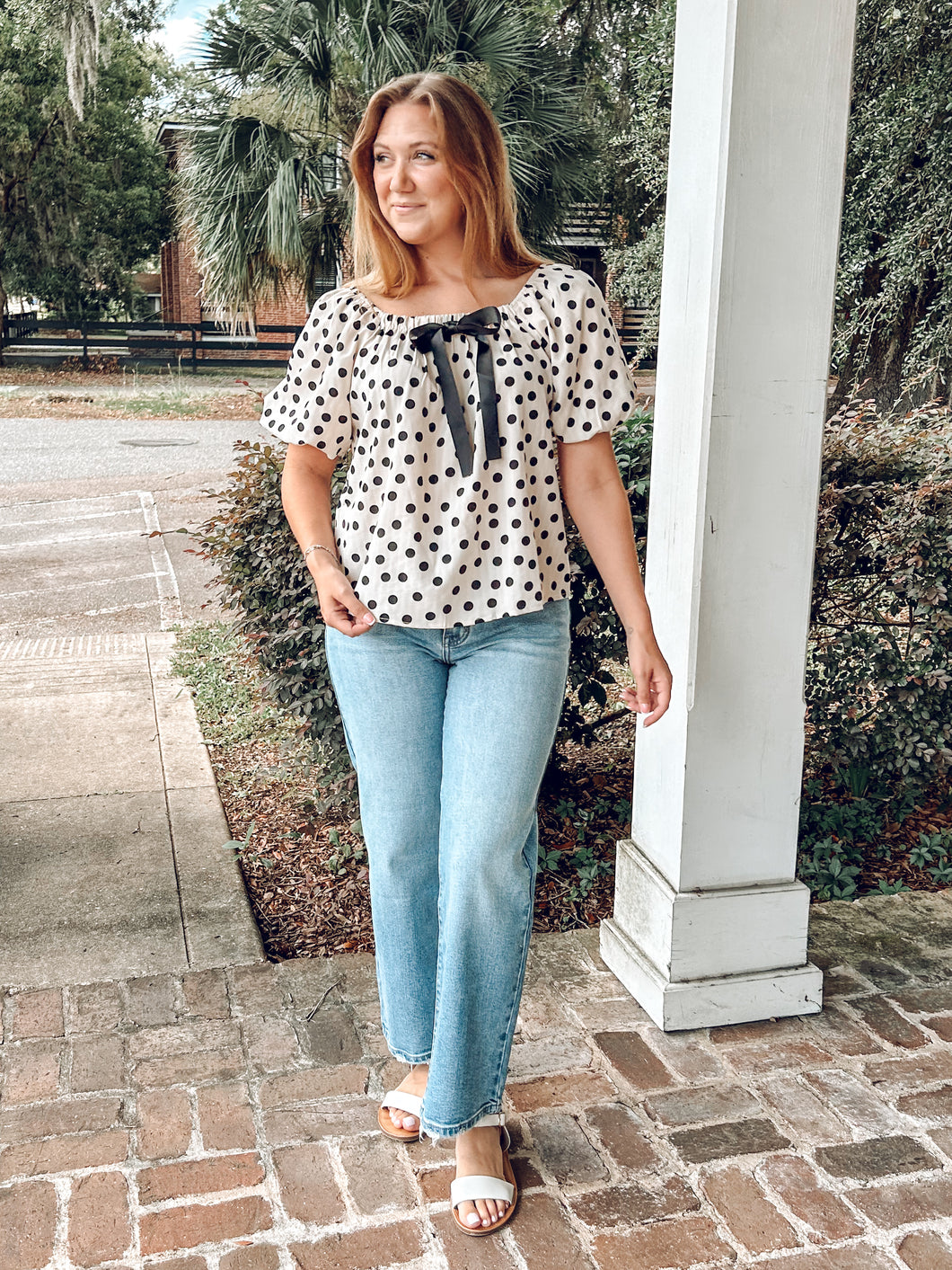 Bow Polka Dot Top | Cream
