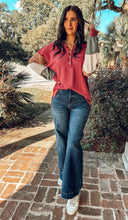 Waffle Knit Colorblock Top | Burgundy