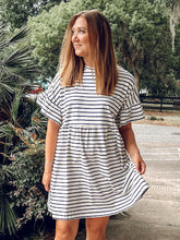 Beach Striped Ruffle Dress | White/Navy