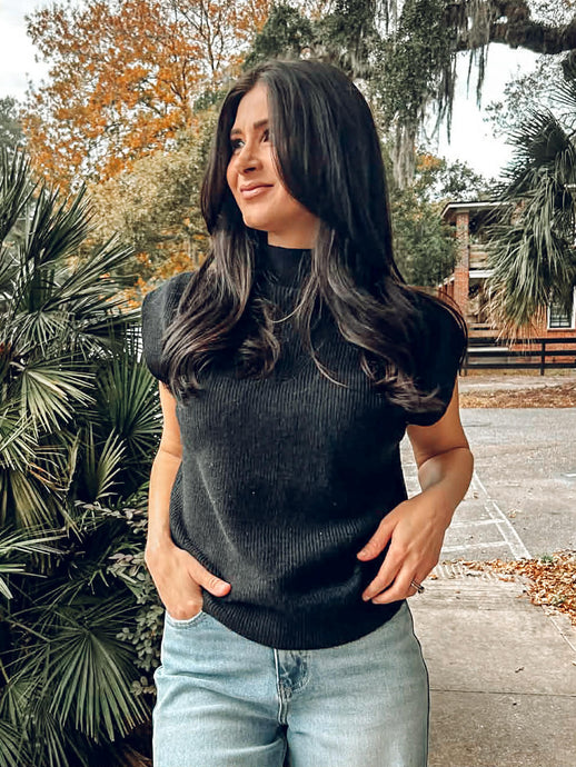 Holly Mock Neck Vest | Black