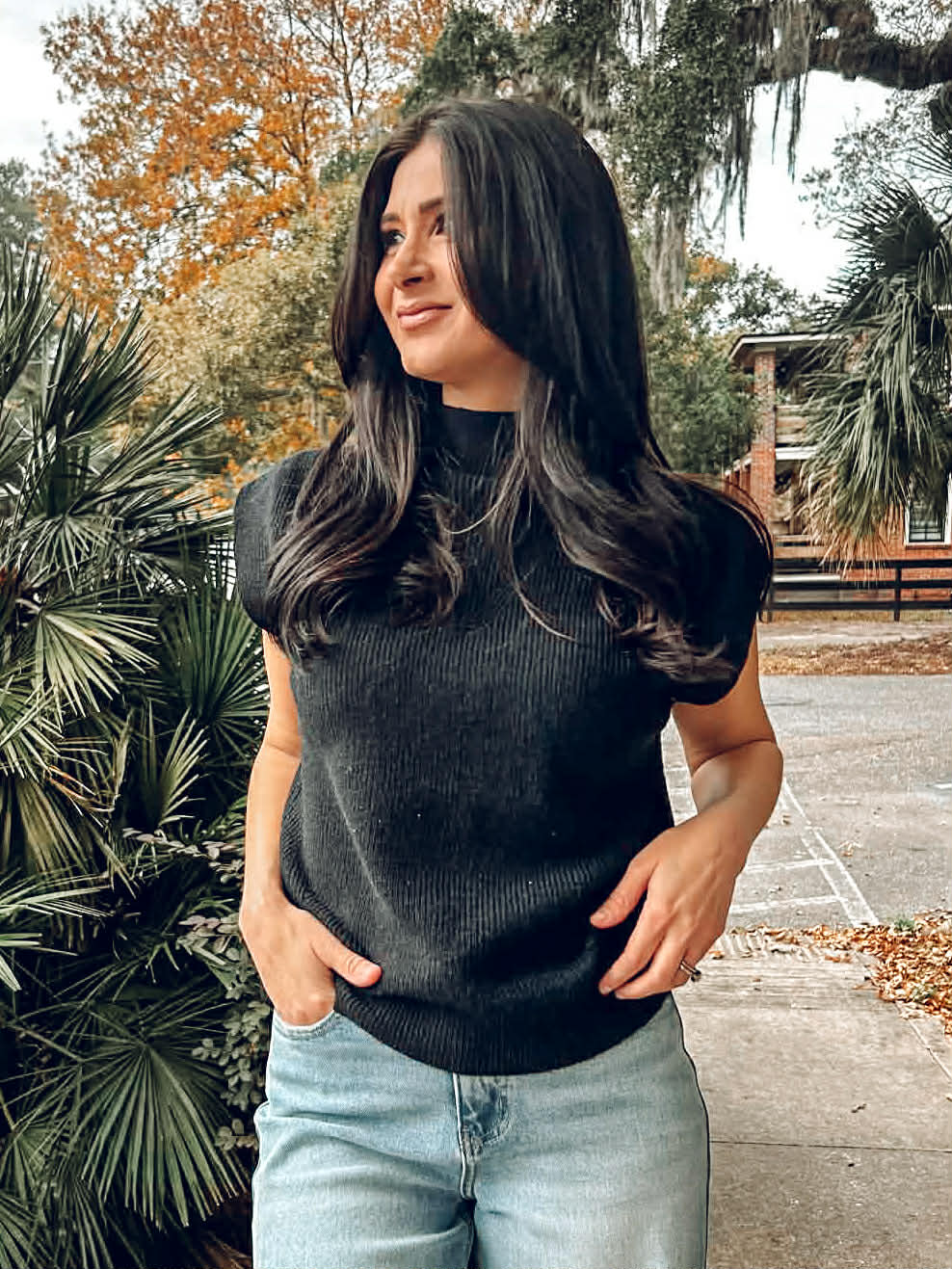 Holly Mock Neck Vest | Black