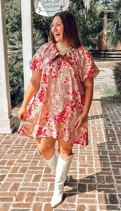 Remy Floral Bow Dress | Brown