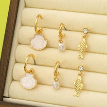 Fish Shell Pearl Marine Trio Earring Set | Gold