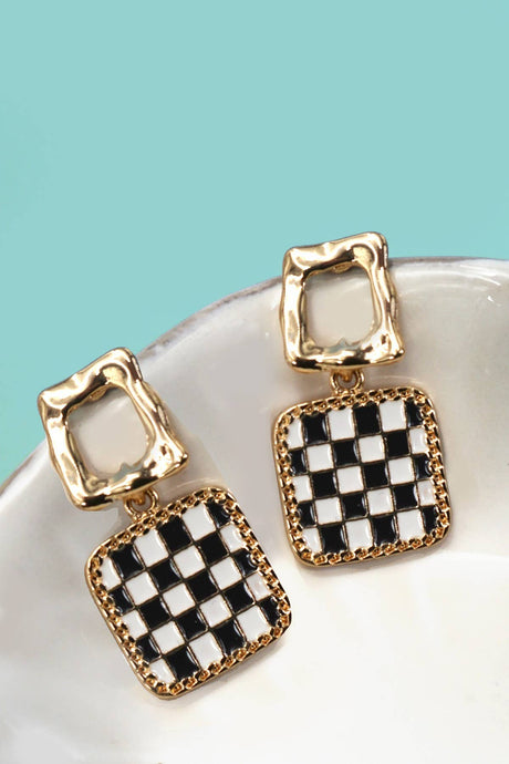 Square Checkered Earring | Gold