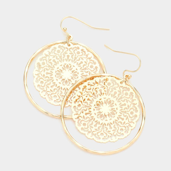 Filigree Circle Layered Dangle Earrings | Gold