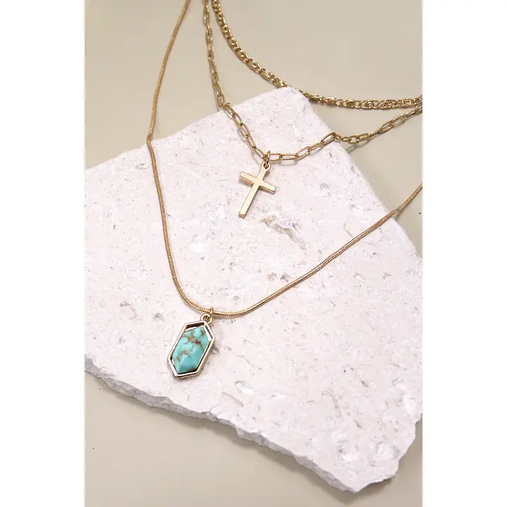 Cross & Stone Layer Necklace