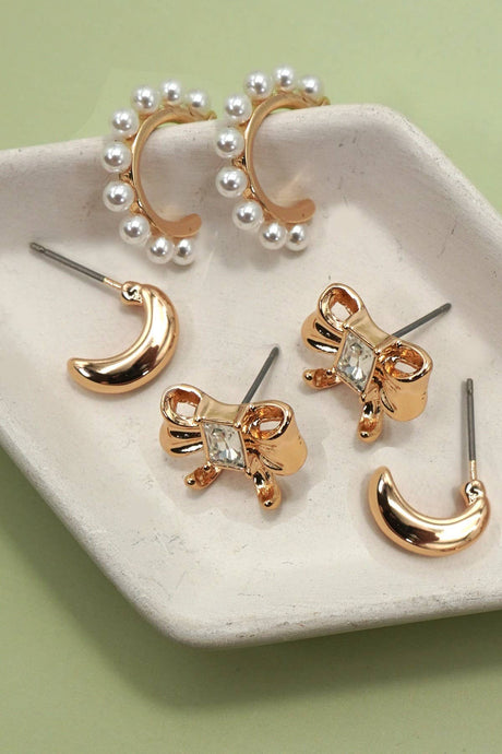 Bow Pearl Trio Earrings