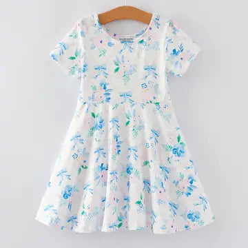 Blue Bow Milk Silk Dress | White