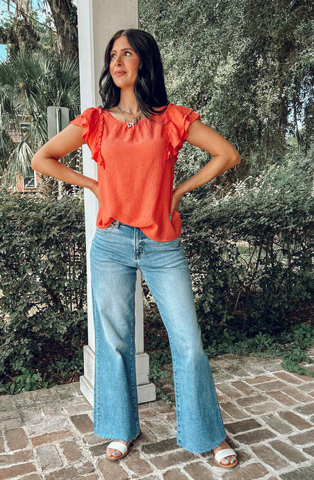 Bowen Ruffle Top | Coral